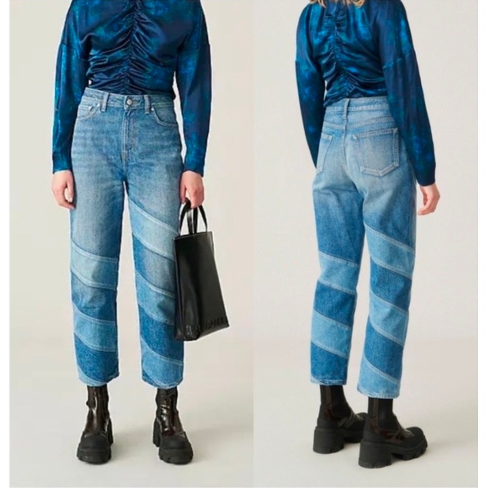 Ganni Cutline Core Misy Cropped Colorblock Patchwork High Rise Jeans Size 26